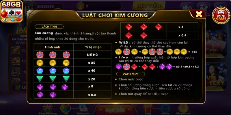 Quy tắc chơi kim cương tại 68 game bài